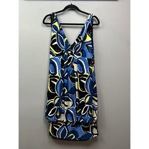 Studio AA Blue Floral Sleeveless Dress Womens 12  Layered Sheath Party Cocktail
